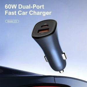 073d1bc84d064b7a54a16f6e52e3bd20 Volt.’s Premium 60W Dual-Port Fast Car Charger – Ultra-Fast, Metal & High-Efficiency